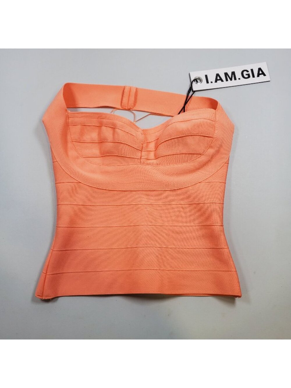I.AM.GIA Rosella Bandage Top Women Size XS NWT Neon Peach Knit Bodycon